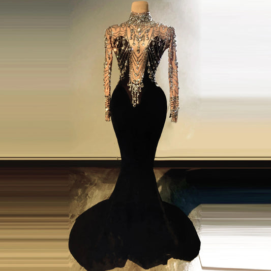 Elegantly draped black gown